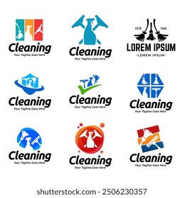 Set of House cleaning service logo design. House cleaning products vector design.