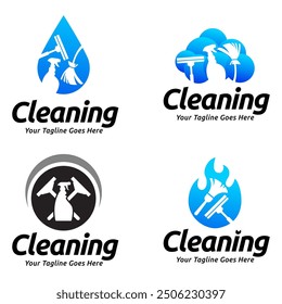 Set of House cleaning service logo design. House cleaning products vector design.