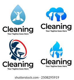 Set of House cleaning service logo design. House cleaning products vector design.