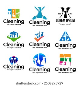 Set of House cleaning service logo design. House cleaning products vector design.