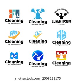 Set of House cleaning service logo design. House cleaning products vector design.