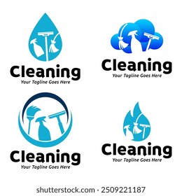 Set of House cleaning service logo design. House cleaning products vector design.