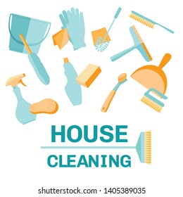 A set of house cleaning tools and accessories