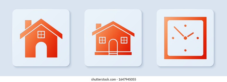 Set House, House and Clock. White square button. Vector