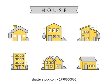 Set of house concept vector illustration isolated on white background. Linear color style of house icon collection