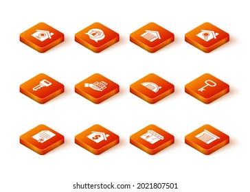 Set House contract, with dollar symbol, key, Skyscraper, Market store, Warehouse, Garage and  icon. Vector