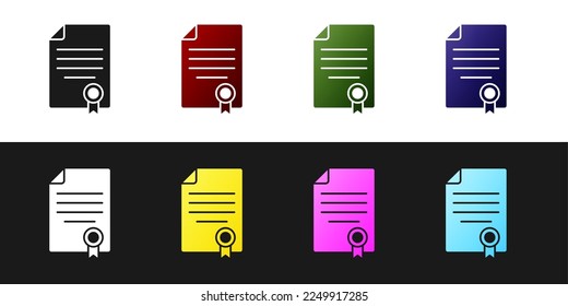 Set House contract icon isolated on black and white background. Contract creation service, document formation, application form composition.  Vector