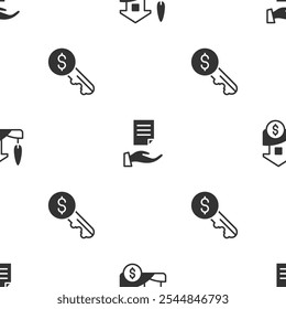 Establecer la casa con el dólar, el contrato y la llave de alquiler en el patrón sin fisuras. Vector