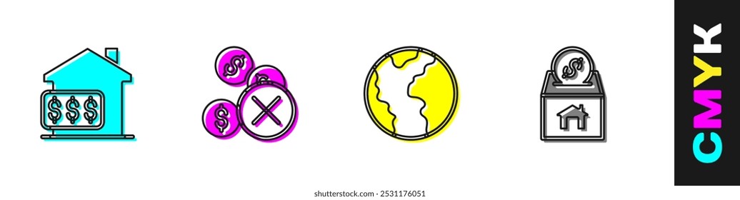 Set House with dollar, No money, Global economic crisis and Donation and charity icon. Vector