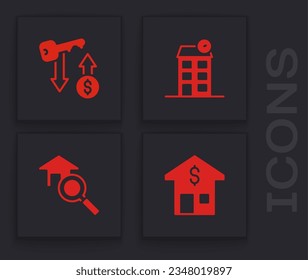 Set House with dollar, Rent key,  and Search house icon. Vector