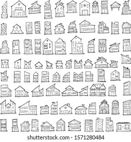 Set of House Drawing illustration Hand drawn doodle Sketch line vector