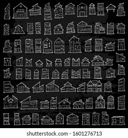 Set of House Drawing illustration Hand drawn doodle Sketch line vector