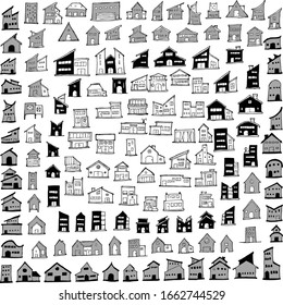 Conjunto de ilustraciones de dibujo de la casa Dibujo de mano Dibujo de dibujo de la línea vector de dibujo de doodle dibujado