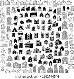 Set of House Drawing illustration Hand drawn doodle Sketch line vector