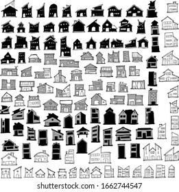 Set of House Drawing illustration Hand drawn doodle Sketch line vector