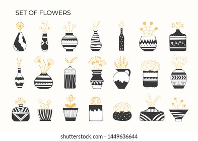 Set of house flowers in Scandinavian-style patterned pots