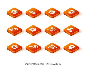 Set House with heart shape, Search house, Man dreaming about buying, Hanging sign Sold, Open,  and Realtor icon. Vector
