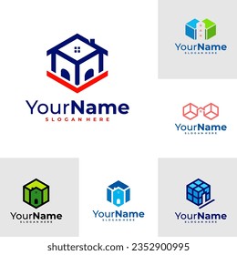 Set of House Hexagon logo design Template. Creative Cube logo vector.
