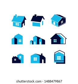 set of house home logo and icon collection vector template blue property real estate 