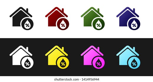 Set House humidity icon isolated on black and white background. Weather and meteorology, thermometer symbol. Vector Illustration