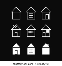 Set of house icon, black background