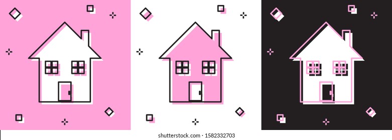 Set House icon isolated on pink and white, black background. Home symbol.  Vector Illustration