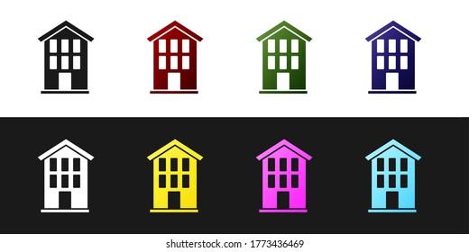 Set House icon isolated on black and white background. Home symbol. Vector