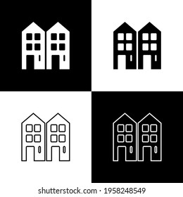 Set House icon isolated on black and white background. Home symbol. Vector