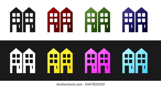 Set House icon isolated on black and white background. Home symbol.  Vector