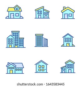 Set of house icon in linear color style isolated on white background 