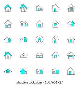 Set of house icon in modern colored line style. High quality home filled line symbols for website design and mobile apps. Simple flat house pictogram icons isolated on white background.