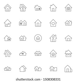 Set of house icon in modern thin line style. High quality outline home symbols for website design and mobile apps. Simple linear house pictogram isolated on white background.