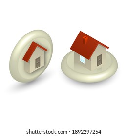 Set of house icon on the button.Real estate concept.Homepage.Isometry.3D.Vector illustration in a flat style.