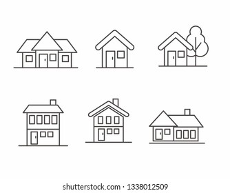 Set of house icon with simple line design, house vector illustration