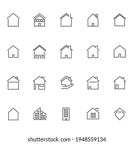 Set of house icon. Simple outline residence property. Real estate vector symbol 320x320 pixels.