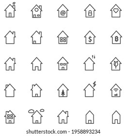 Set of house icon, Thin simple outline of home with variety shape vector illustration.