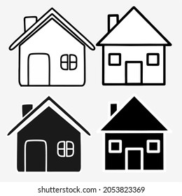 conjunto de iconos de la casa en contorno negro y silueta, ilustración vectorial