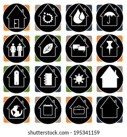 A set of house icons featuring different themed icons