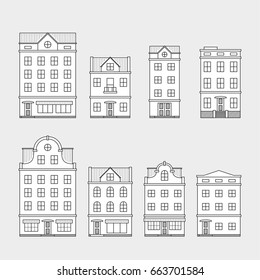 set of house icons isolated on gray background, thin line style illustration