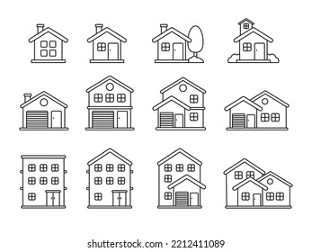 Set of house icons with linear style isolated on white background