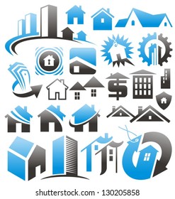 Set of house icons, symbols and signs. Vector collection of creative concepts for home services or real estate business.