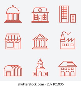 Set of house icons, thin line style, flat design