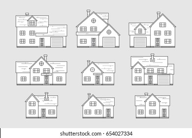 set of house icons, thin line style