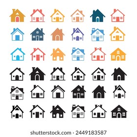 Set of House icons. Vector illustration in flat and black style