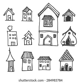 Set of House illustration Hand drawn doodle Sketch line vector scribble