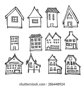 Conjunto de ilustraciones de la Casa Dibujo de la mano Dibujo de la línea vector