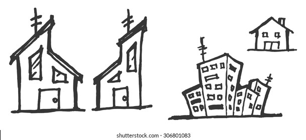 Set of House illustration Hand drawn doodle Sketch line vector