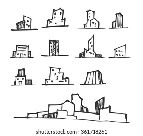 Set of House illustration Hand drawn doodle Sketch line vector