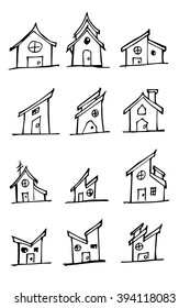 Set of House illustration Hand drawn doodle Sketch line vector