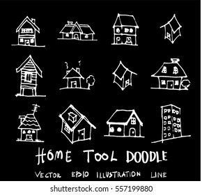 Set of House illustration Hand drawn doodle Sketch line vector chalkboard